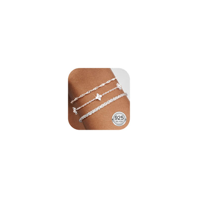 Finrezio 3 Piece Bracelets Women's 925 Sterling Silver Stackable Bracelets Adjustable Zircon Chain Set Bracelets Silver Jewellery Gifts for Women Silver Gold Rose Gold