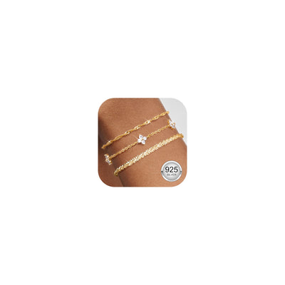 Finrezio 3 Piece Bracelets Women's 925 Sterling Silver Stackable Bracelets Adjustable Zircon Chain Set Bracelets Silver Jewellery Gifts for Women Silver Gold Rose Gold