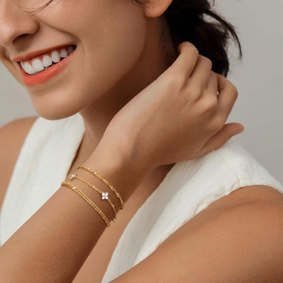 Finrezio 3 Piece Bracelets Women's 925 Sterling Silver Stackable Bracelets Adjustable Zircon Chain Set Bracelets Silver Jewellery Gifts for Women Silver Gold Rose Gold