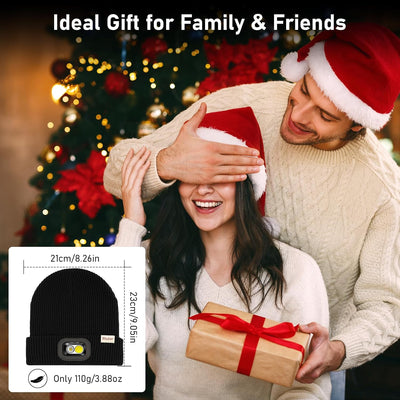 Blukar LED Super Lumineux Bonnet Chapeau, 2 en 1 Chapeau Tricoté de Course Lampe Frontale Rechargeable, 5 Modes, Angle Adjustable, Confortable Hiver Chaud Cadeaux pour Hommes et Femmes-Bandeau Inclus