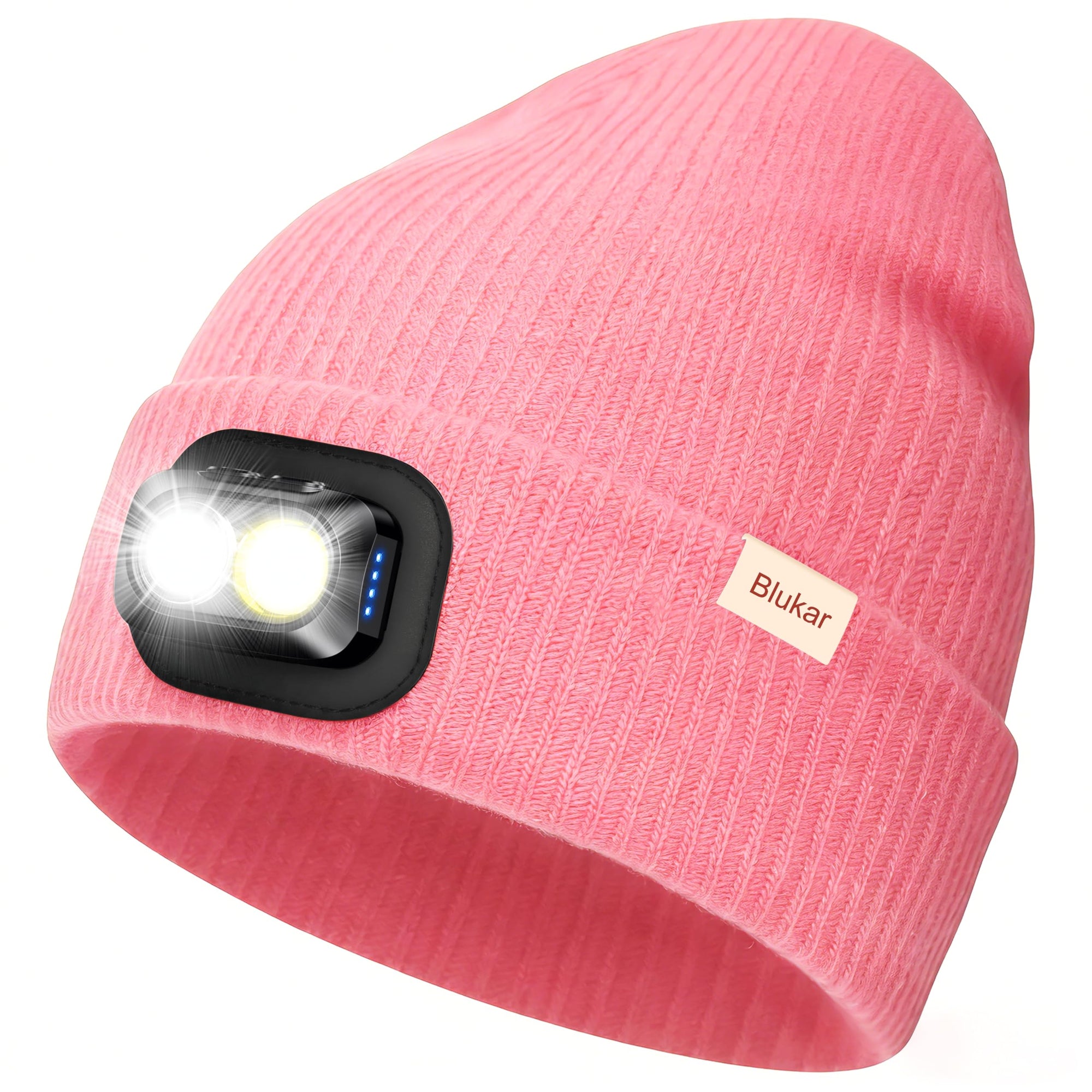 Blukar LED Super Lumineux Bonnet Chapeau, 2 en 1 Chapeau Tricoté de Course Lampe Frontale Rechargeable, 5 Modes, Angle Adjustable, Confortable Hiver Chaud Cadeaux pour Hommes et Femmes-Bandeau Inclus